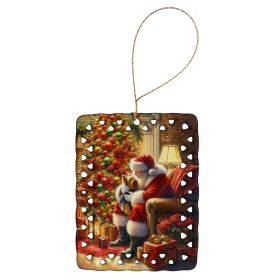 Yorkshire Terrier Yorkie and Santa Claus Porcelain Ornament Christmas Tree Hanging Decorations for Home Christmas Holiday, Rectangle, Gift, Multicolor