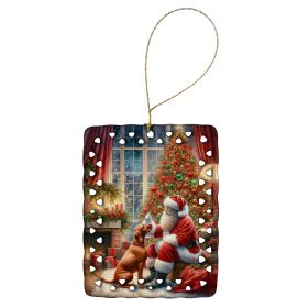 Vizsla and Santa Claus Porcelain Ornament Christmas Tree Hanging Decorations for Home Christmas Holiday, Rectangle, Gift, Multicolor