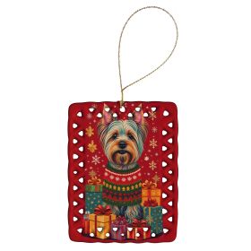 Silky Terrier Holiday Christmas Porcelain Ornament Christmas Tree Hanging Decorations for Home Christmas Holiday, Rectangle, Gift, Multicolor