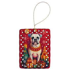 White Boxer Holiday Christmas Porcelain Ornament Christmas Tree Hanging Decorations for Home Christmas Holiday, Rectangle, Gift, Multicolor