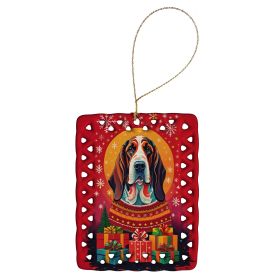 Basset Hound Holiday Christmas Porcelain Ornament Christmas Tree Hanging Decorations for Home Christmas Holiday, Rectangle, Gift, Multicolor