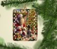 Wirehaired Pointing Griffon and Santa Claus Porcelain Ornament Christmas Tree Hanging Decorations for Home Christmas Holiday, Rectangle, Gift