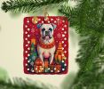 White Boxer Holiday Christmas Porcelain Ornament Christmas Tree Hanging Decorations for Home Christmas Holiday, Rectangle, Gift, Multicolor